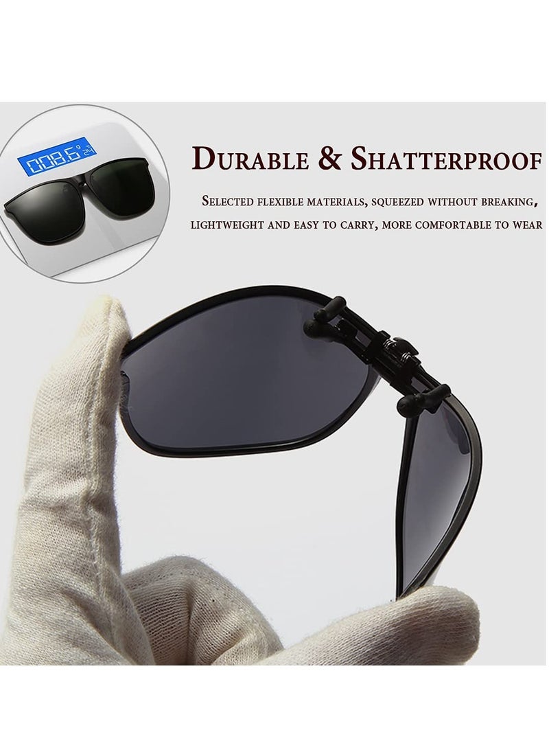 SOLARAE Clip-on Sunglasses, 3 Pieces Flip-Up Polarized Sunglasses Clips Large Frame Lightweight Women Men Glasses Accessories for Driving Outdoor Fishing (Grey Blue Silver) - Image 2