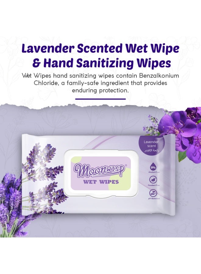 مون وايسب مناديل مبللة للتنظيف وتعقيم اليدين، برائحة اللافندر، مرطبة، سهلة الحمل، مضادة للحساسية، مناديل متعددة الاستخدامات، مثالية للكبار والأطفال (بنفسجي، عبوة 5) - Image 2