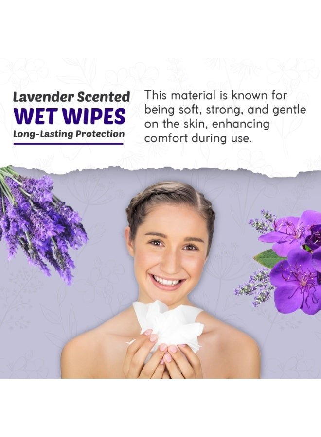 مون وايسب مناديل مبللة للتنظيف وتعقيم اليدين، برائحة اللافندر، مرطبة، سهلة الحمل، مضادة للحساسية، مناديل متعددة الاستخدامات، مثالية للكبار والأطفال (بنفسجي، عبوة 5) - Image 3