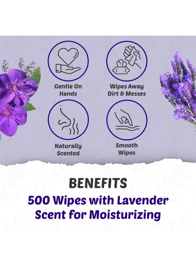 مون وايسب مناديل مبللة للتنظيف وتعقيم اليدين، برائحة اللافندر، مرطبة، سهلة الحمل، مضادة للحساسية، مناديل متعددة الاستخدامات، مثالية للكبار والأطفال (بنفسجي، عبوة 5) - Image 4