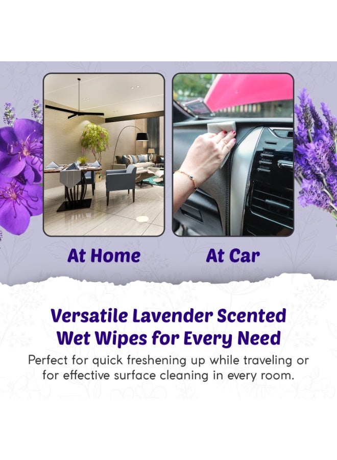 مون وايسب مناديل مبللة للتنظيف وتعقيم اليدين، برائحة اللافندر، مرطبة، سهلة الحمل، مضادة للحساسية، مناديل متعددة الاستخدامات، مثالية للكبار والأطفال (بنفسجي، عبوة 5) - Image 5