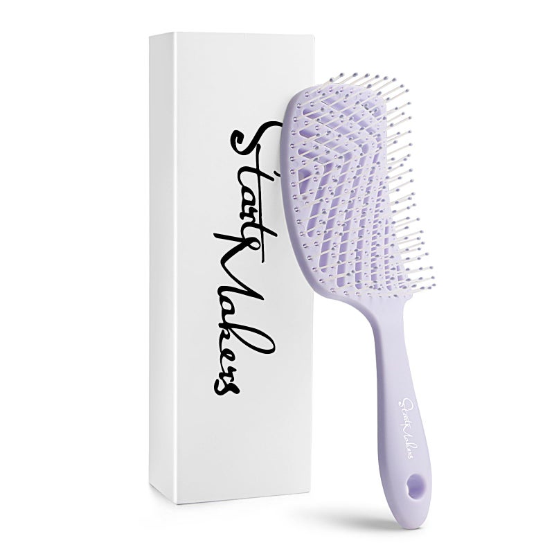 START MAKERS Hair Brush, Professional Vented Detangling Brush for Wet & Dry Curly Thick Straight Hair, Women Men Wide Paddle Brush Curved Detangler Hairbrush Lavender Purple - Image 1