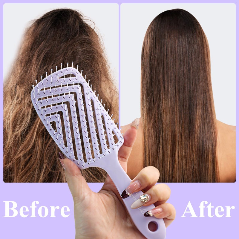 START MAKERS Hair Brush, Professional Vented Detangling Brush for Wet & Dry Curly Thick Straight Hair, Women Men Wide Paddle Brush Curved Detangler Hairbrush Lavender Purple - Image 4