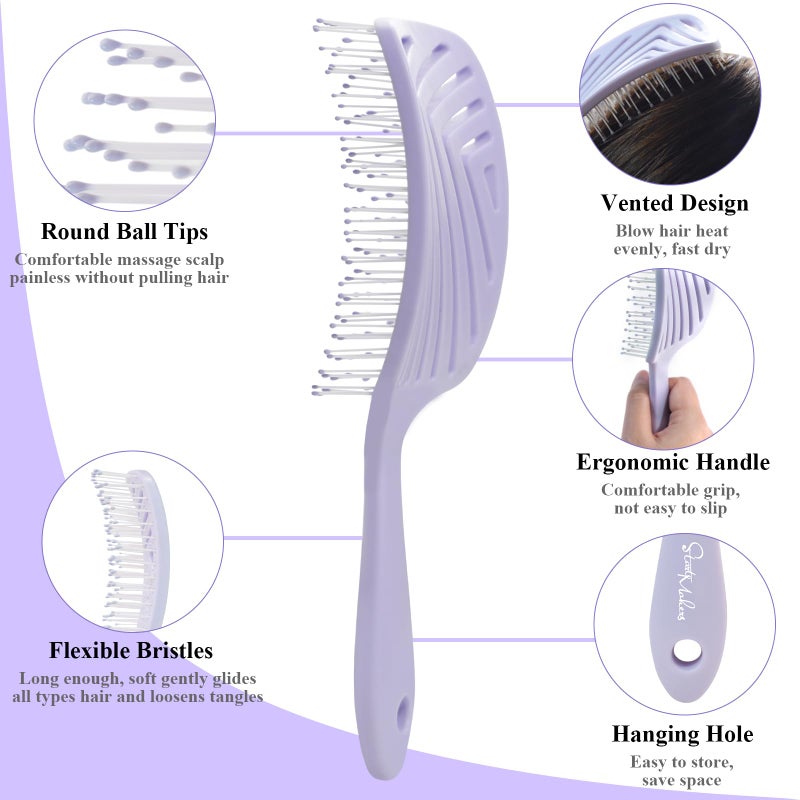 START MAKERS Hair Brush, Professional Vented Detangling Brush for Wet & Dry Curly Thick Straight Hair, Women Men Wide Paddle Brush Curved Detangler Hairbrush Lavender Purple - Image 3