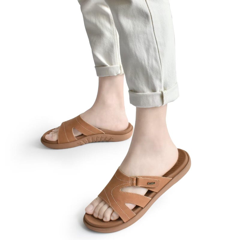 KuaiLu Womens Fashion Orthotic Slides Ladies Athletic Yoga Mat Memory Foam Walking Recovery Sandals Slip On Open Toe Thick Cushion Slippers Comfortable Plantar Fasciitis Arch Support Khaki Size 8 - Image 2