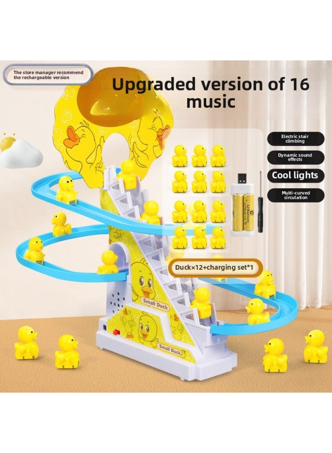 Internet-famous Little Duck Climbing The Stairs On The Track Car Baby One Year Old Slide 4 Electric 2 Children Boy Toy-Colour:Upgrade 16 Pieces Of Music✅【12 Ducks】rechargeable Version Of The Little Yellow Duck Climbing Stairs  - Image 1