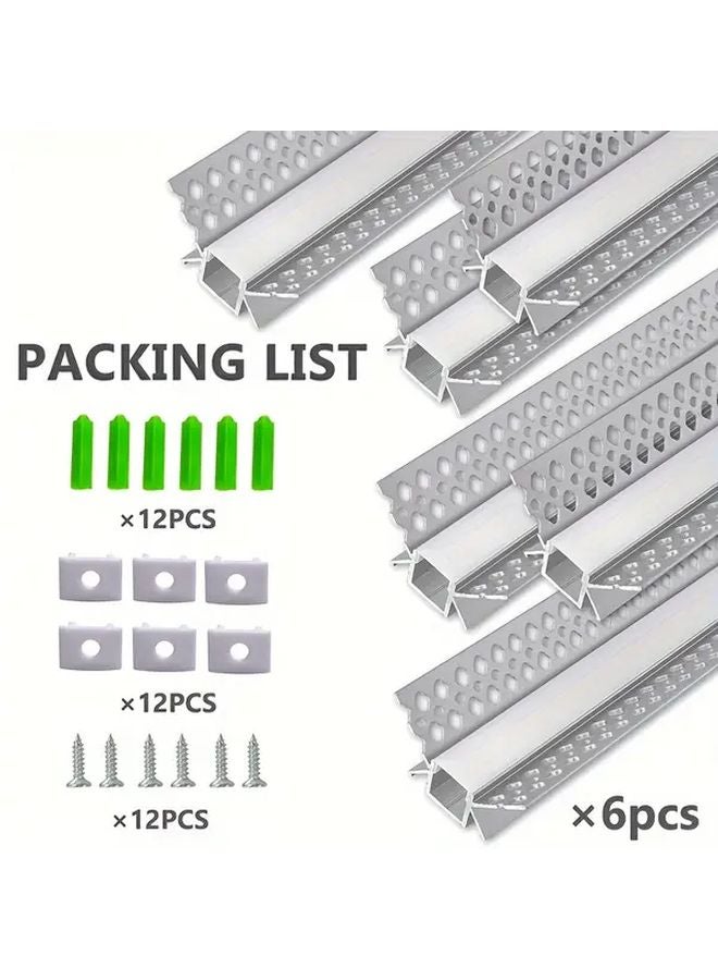 6pcs 3 3ft Aluminum LED Strip Light Channel With Concave Corners Milky White PC Cover - Image 1