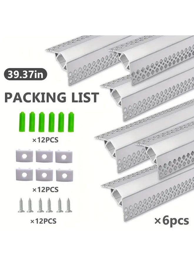 6pcs 3 3ft Aluminum LED Strip Light Channel With Concave Corners Milky White PC Cover - Image 3