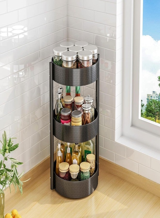 Olpad Rotating Spice Rack Organizer, Black Steel Countertop Lazy Susan Organizer, Swivel Condiment Holder for Kitchen & Pantry, Multilevel Storage for Oil, Vinegar, Jars & Seasoning Bottles (3- TIER) - Image 1
