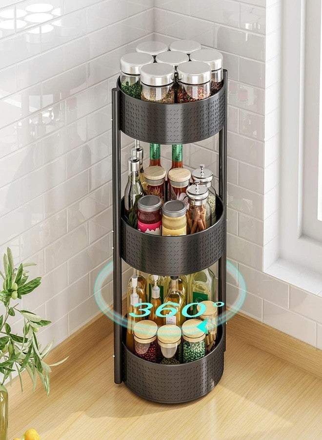 Olpad Rotating Spice Rack Organizer, Black Steel Countertop Lazy Susan Organizer, Swivel Condiment Holder for Kitchen & Pantry, Multilevel Storage for Oil, Vinegar, Jars & Seasoning Bottles (3- TIER) - Image 5