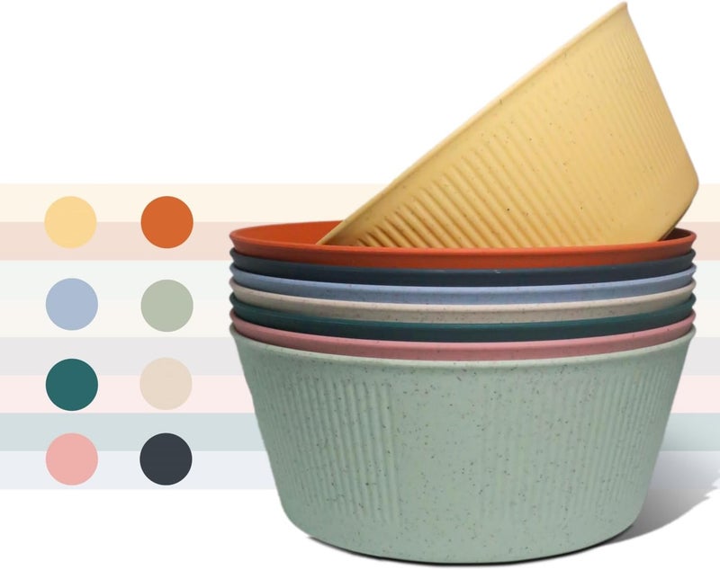 WANBY Plastic Bowls Set Large Salad Bowls Lightweight Unbreakable Dinner Bowls Set Dishwasher  Microwave Safe 8 Pack 54Oz - Image 1