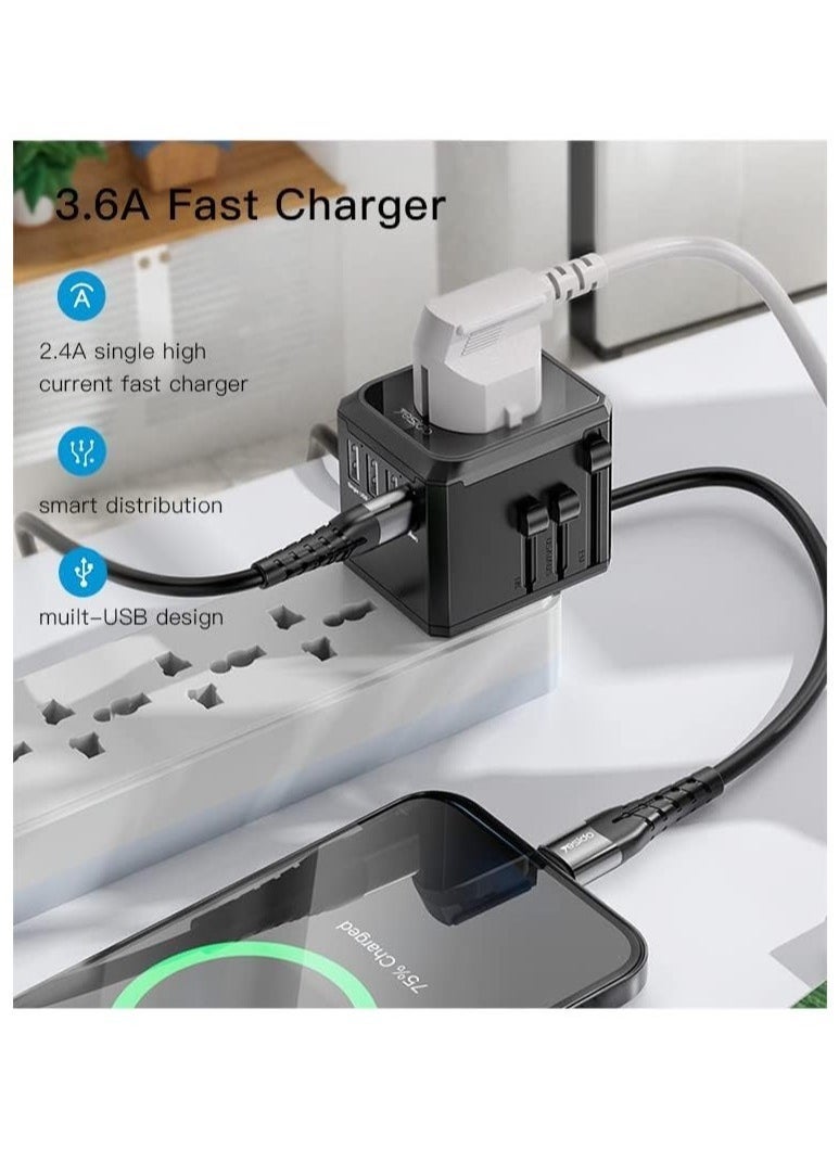 Yesido - Universal Travel Adapter with 4 Ultra-Fast USB Port and 1 Type C Power Socket Worldwide Plugs UK EU US AU Auto Switch - Image 1