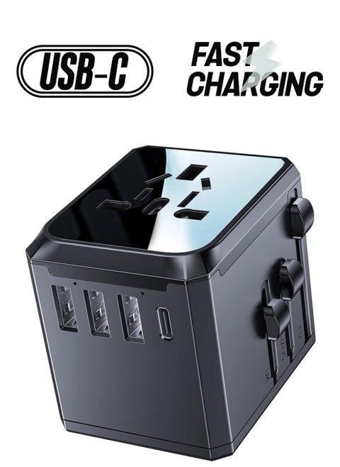 Universal Travel Adapter with 4 Ultra-Fast USB Port and 1 Type C Power Socket Worldwide Plugs UK EU US AU Auto Switch