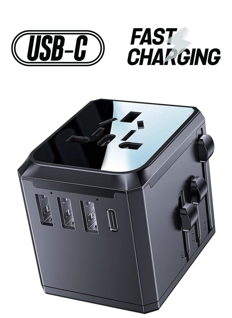 Yesido - Universal Travel Adapter with 4 Ultra-Fast USB Port and 1 Type C Power Socket Worldwide Plugs UK EU US AU Auto Switch - Image 1