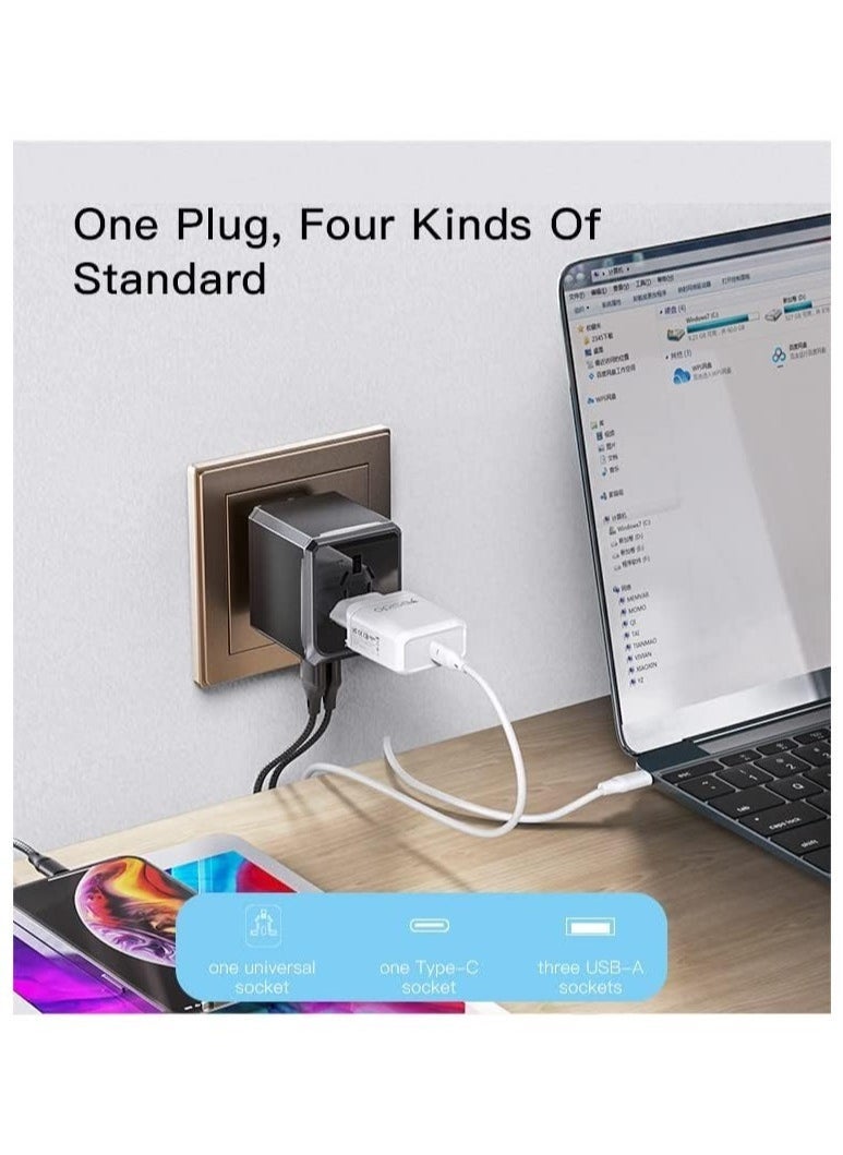 Yesido - Universal Travel Adapter with 4 Ultra-Fast USB Port and 1 Type C Power Socket Worldwide Plugs UK EU US AU Auto Switch - Image 1