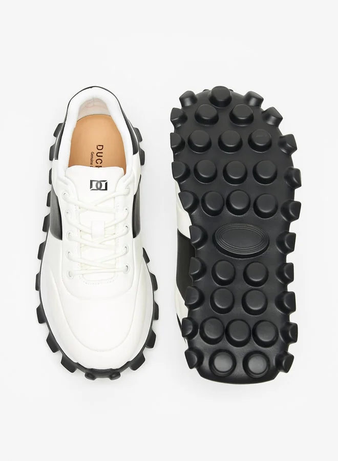 دوتشيني Men's Solid Sneakers with Chunky Sole and Lace-Up Closure