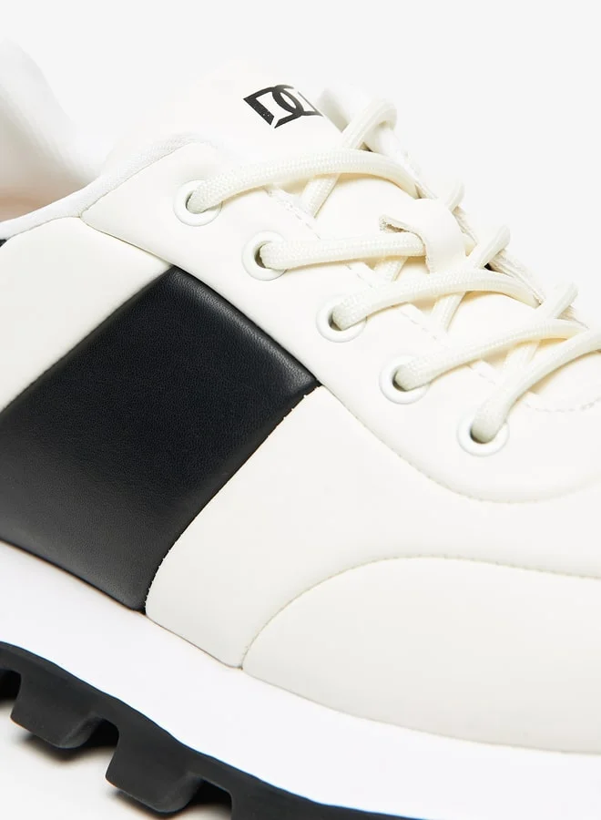 دوتشيني Men's Solid Sneakers with Chunky Sole and Lace-Up Closure