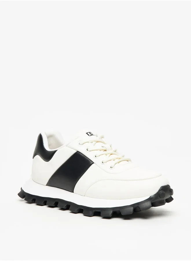 دوتشيني Men's Solid Sneakers with Chunky Sole and Lace-Up Closure