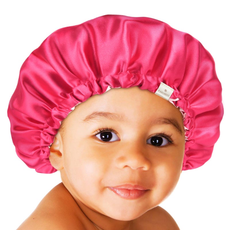 YANIBEST Baby Satin Bonnet Sleep Cap Double Layer Reversible Adjustable Silky Satin Cap for Infant Toddler636 MonthsHot Pink