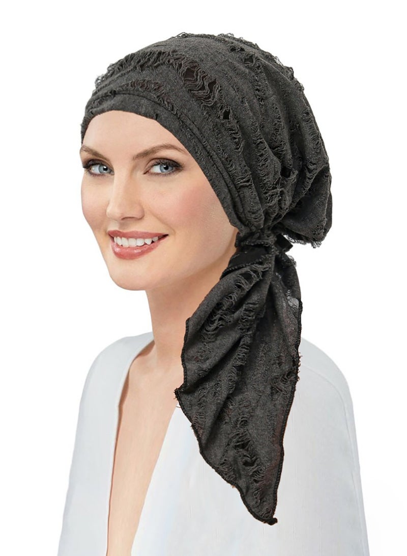 Women Hijab Pleated Head Scarf Pre Tied Headwrap Turban Long Tail Slouch Cap - Image 1