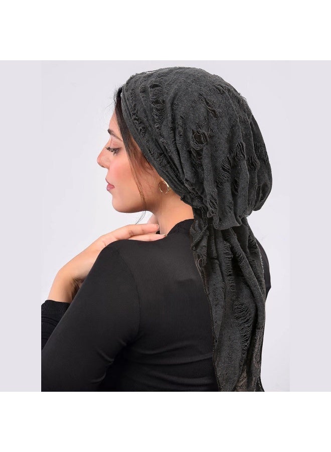 Women Hijab Pleated Head Scarf Pre Tied Headwrap Turban Long Tail Slouch Cap - Image 3