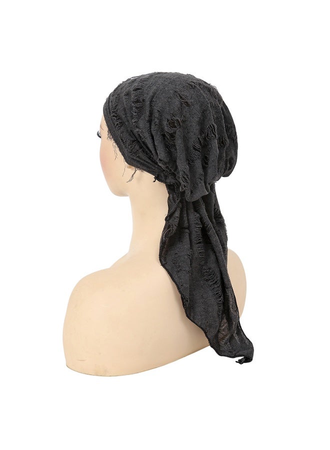 Women Hijab Pleated Head Scarf Pre Tied Headwrap Turban Long Tail Slouch Cap - Image 2