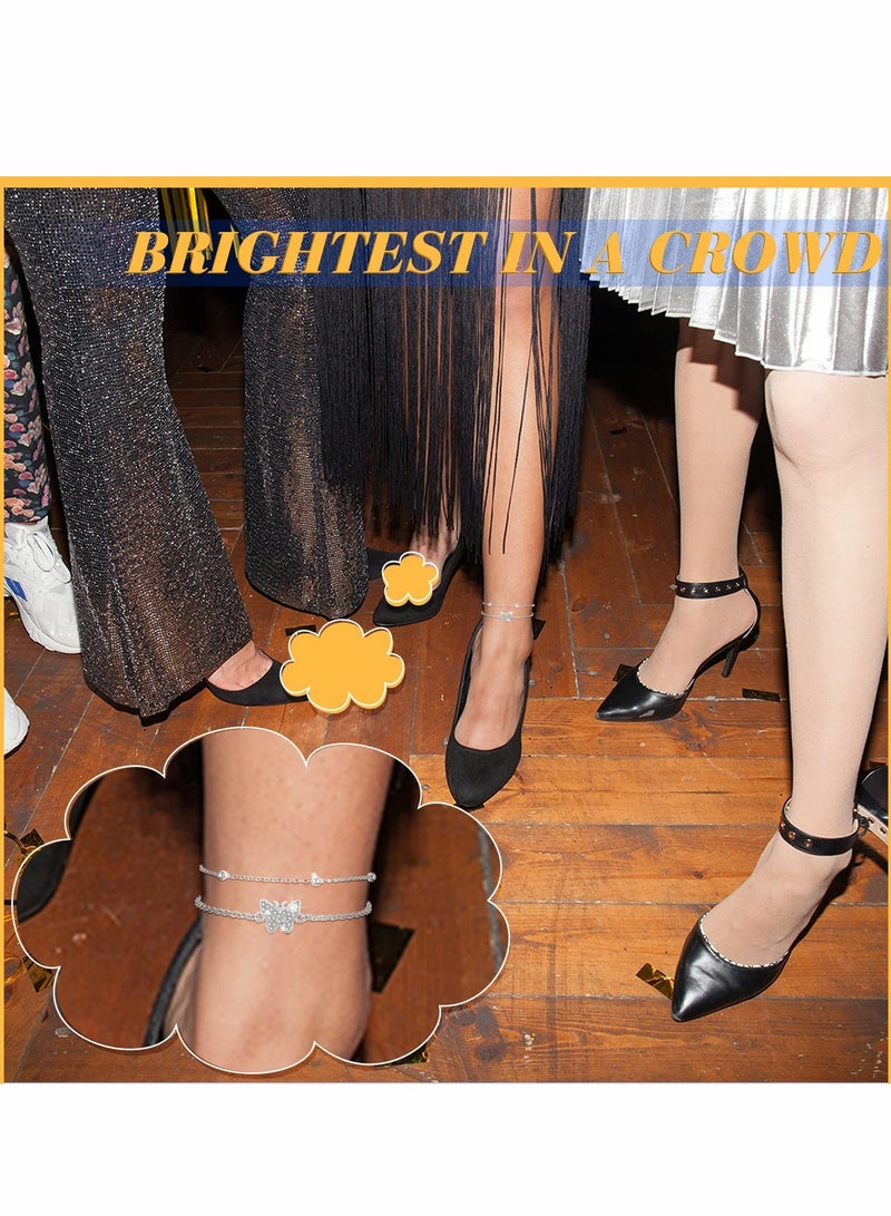 Women Anklets, Barakah 2 Pcs Butterfly Layered Anklets Bracelet for Women Butterfly Chain Adjustable Double Layer Beach Foot Jewelry