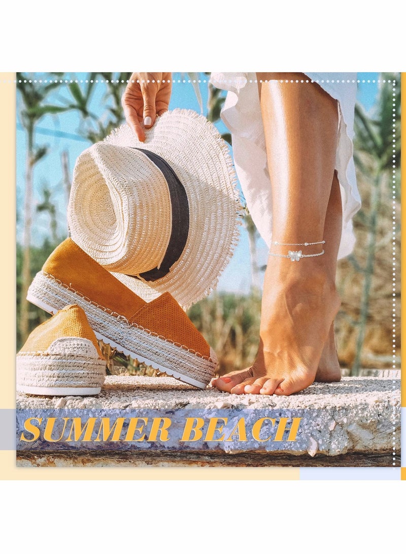 Women Anklets, Barakah 2 Pcs Butterfly Layered Anklets Bracelet for Women Butterfly Chain Adjustable Double Layer Beach Foot Jewelry