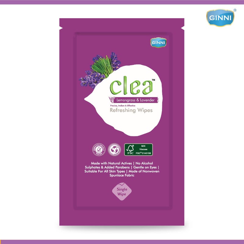 CLEA مناديل مبللة منعشة للوجه من كليا بالليمون واللافندر  Detoxifies تقلل العيوب تهدئ البشرة مضادة للالتهابات عبوة من 10 8 مناديل في كل عبوة حجم المناديل 150 مم × 140 مم - Image 4