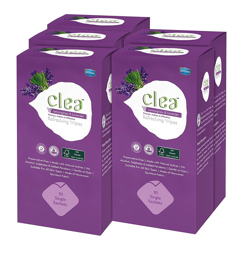 CLEA مناديل مبللة منعشة للوجه من كليا بالليمون واللافندر  Detoxifies تقلل العيوب تهدئ البشرة مضادة للالتهابات عبوة من 10 8 مناديل في كل عبوة حجم المناديل 150 مم × 140 مم - Image 1