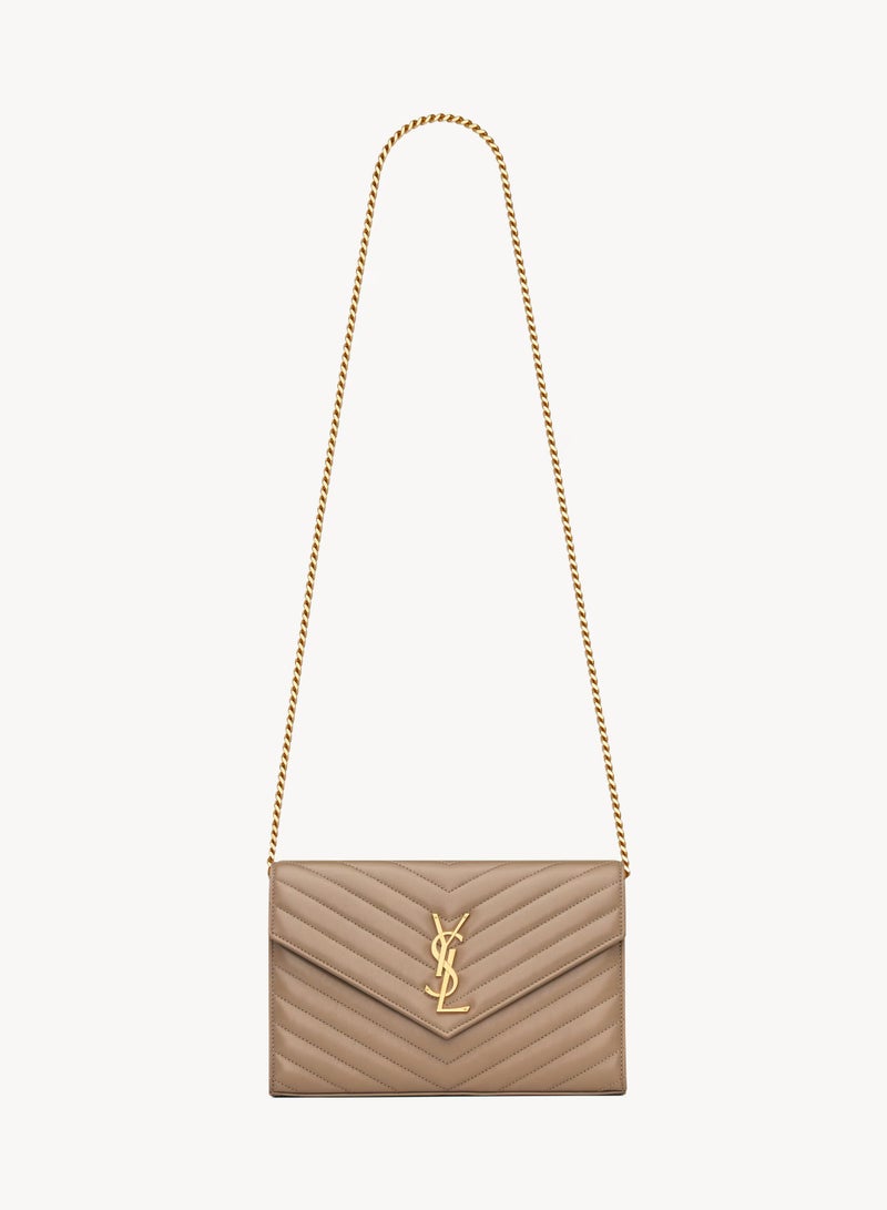 Yves Saint Laurent Saint Laurent Classic Cassandre Chain Wallet Bag, Women's Leather Wallet, Womens Shoulder Bag, Women's Cross body Bag, Women's Hand Bag Beige-22cm  - Image 1