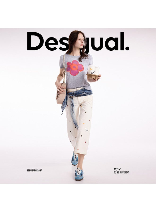 DESIGUAL women's Floral Embroidered Print T-shirt Ss25 - Image 4