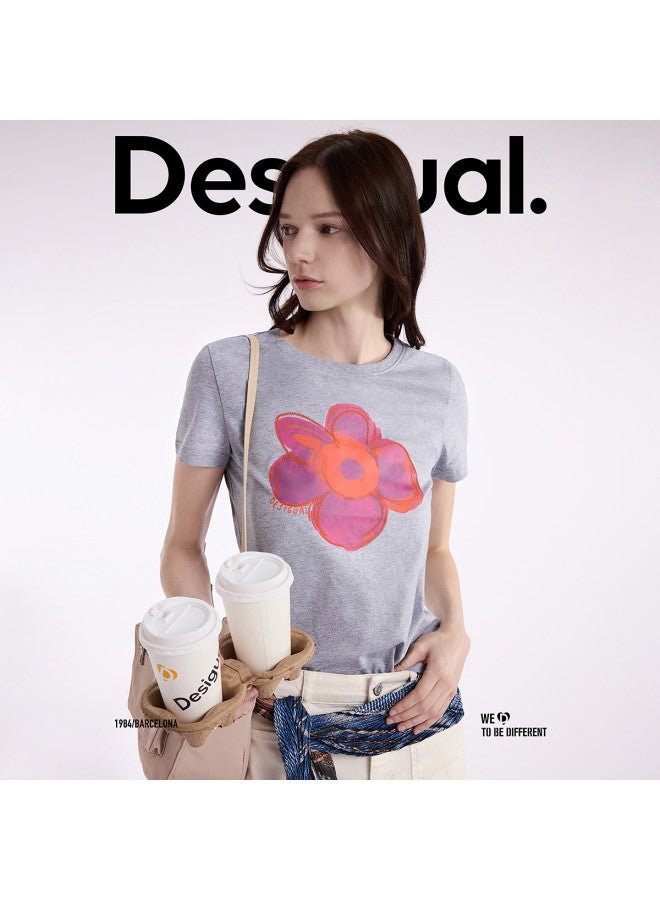 DESIGUAL women's Floral Embroidered Print T-shirt Ss25 - Image 5