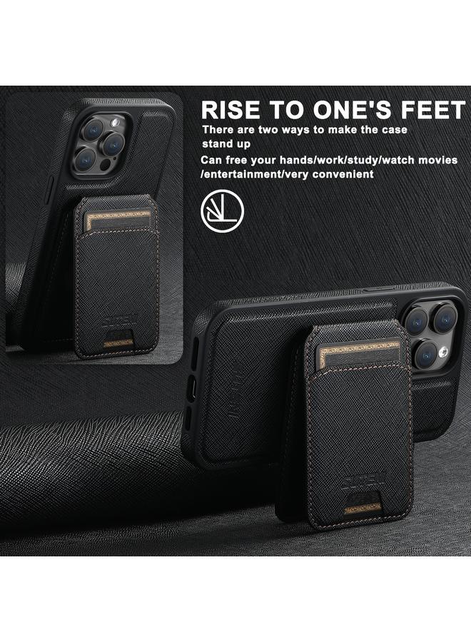 Suteni Case For iPhone 16 Pro Max M2 Cross-Grain MagSafe Vertical Card Back Phone Case - Image 2