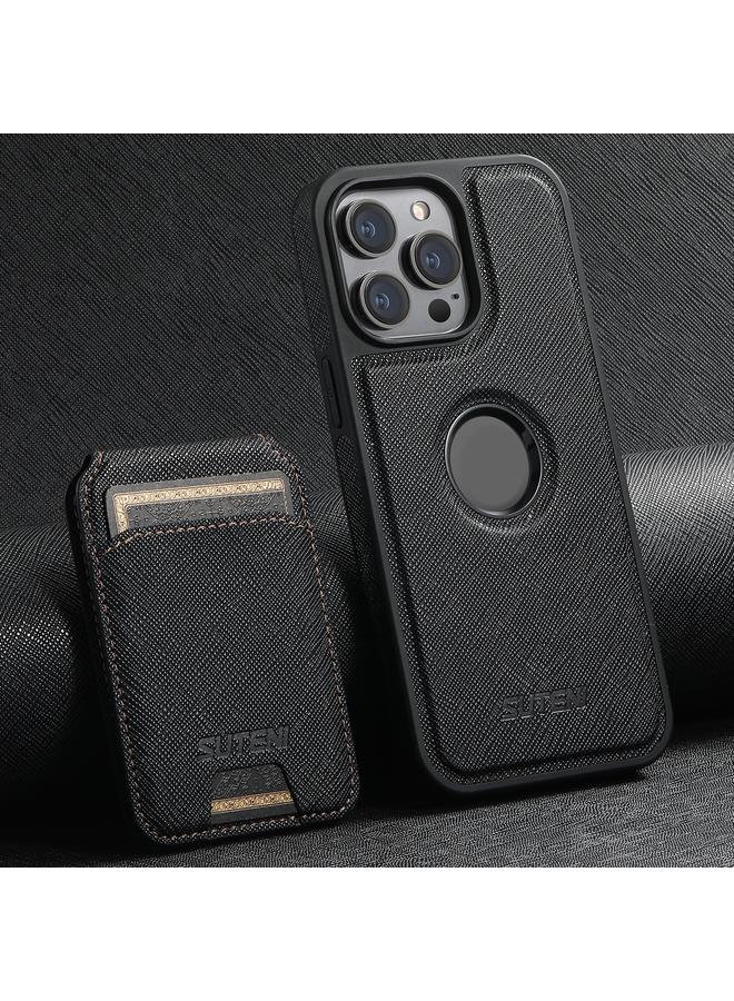 Suteni Case For iPhone 16 Pro Max M2 Cross-Grain MagSafe Vertical Card Back Phone Case - Image 1