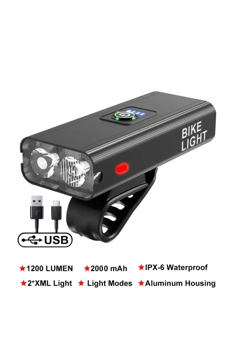 1000-3000 Mah 1000-1500 Lumen 2000MAH Waterproof LED Bicycle Headlight T6 10W 1200LM 6 Modes USB Rec