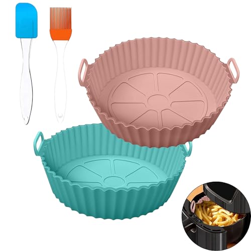 AMENDAS Round Airfryer Silicone Baking Tray Nonstick Reusable Heat Resistant Air Fryer Liner Basket Pot With Ear Handle Air Fryer Container Oven Accessories (Multicolor, Pack 2) - Image 1