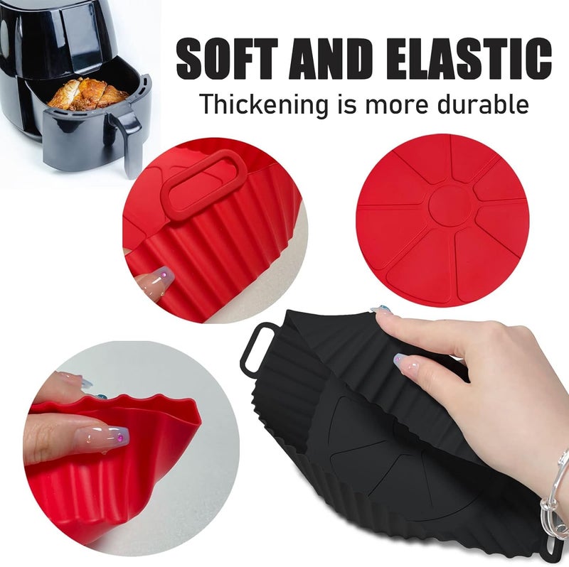 AMENDAS Round Airfryer Silicone Baking Tray Nonstick Reusable Heat Resistant Air Fryer Liner Basket Pot With Ear Handle Air Fryer Container Oven Accessories (Multicolor, Pack 2) - Image 4