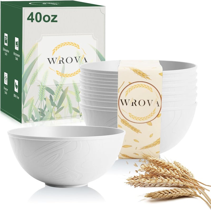 Wrova White Wheat Straw Bowls for Cereal and SaladAlternative Plastic Bowls Set of 640oz Unbreakable Soup Bowls suitable for KitchenPartyCamping and RV - Image 1