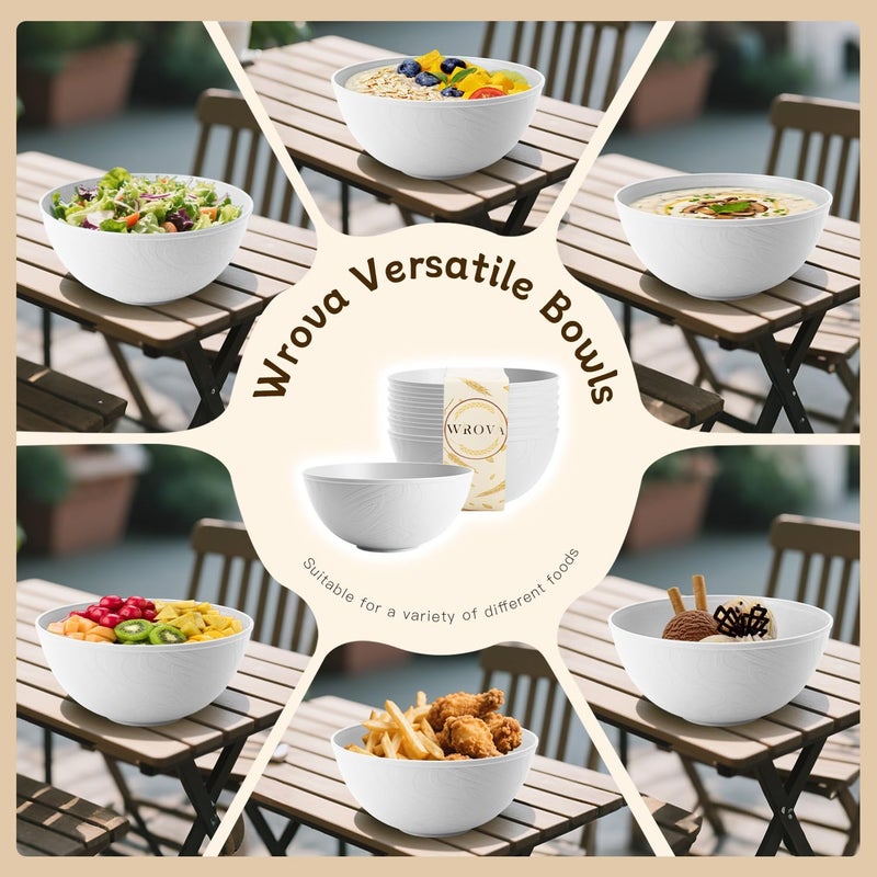 Wrova White Wheat Straw Bowls for Cereal and SaladAlternative Plastic Bowls Set of 640oz Unbreakable Soup Bowls suitable for KitchenPartyCamping and RV - Image 5
