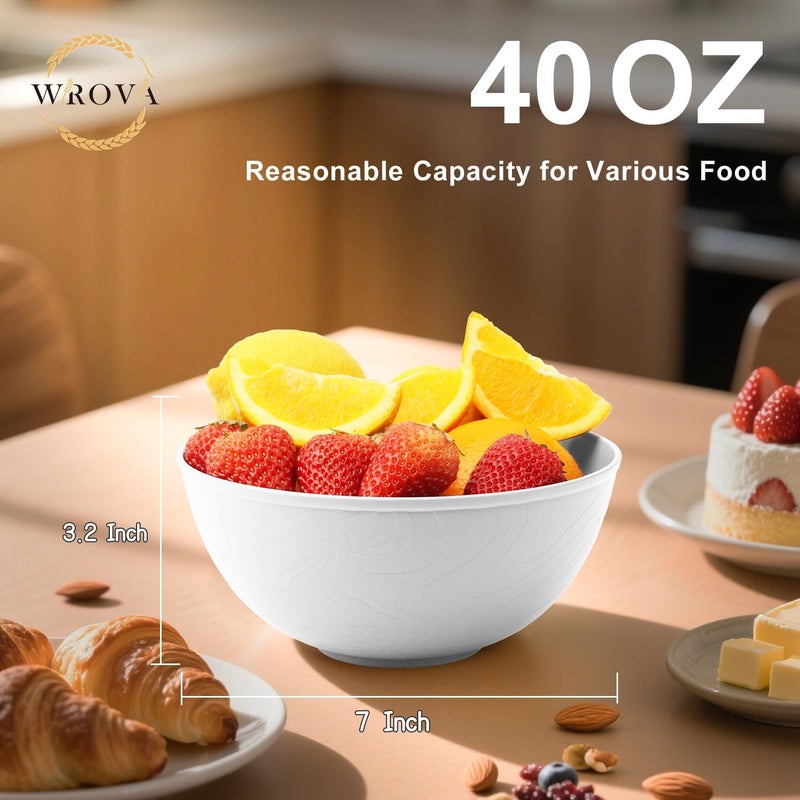 Wrova White Wheat Straw Bowls for Cereal and SaladAlternative Plastic Bowls Set of 640oz Unbreakable Soup Bowls suitable for KitchenPartyCamping and RV - Image 2