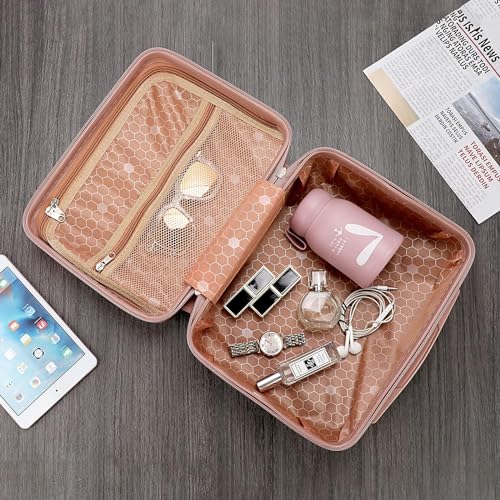 SUNBEET Makeup Case Suitcase, Mini Bag, Mini Hard Shell Travel Luggage, Women Portable Water Proof Carrying Suitcase, Organizer Bag, Small Hard Shell Cosmetic Lugge Bag, Water Proof (B-White&Roset) - Image 3