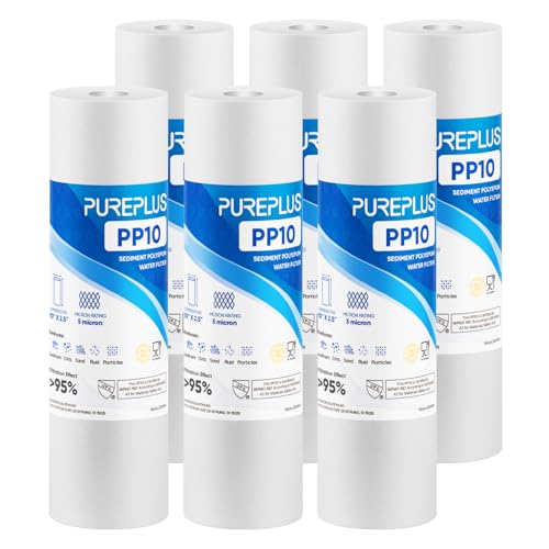 Pure Plus PUREPLUS 5 Micron 10" x 2.5" Whole House Sediment Home Water Filter Cartridge Replacement for Any 10 inch RO Unit, Culligan P5, Aqua-Pure AP110, Dupont WFPFC5002, CFS10, WHKF-G05, 6Pack - Image 1