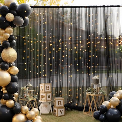 Filloxy 2pcs Backdrop Decoration Net Tulle Large Size, Nylon Made, Reusable, Soft, Wrinkled Free, 8 x 5 ft Each, Cabana Tent Party Decoration Items for Birthday, Anniversary (Black) - Image 3
