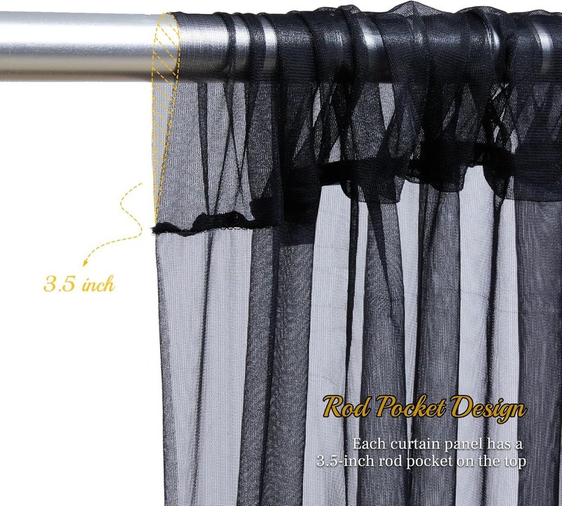 Filloxy 2pcs Backdrop Decoration Net Tulle Large Size, Nylon Made, Reusable, Soft, Wrinkled Free, 8 x 5 ft Each, Cabana Tent Party Decoration Items for Birthday, Anniversary (Black) - Image 4