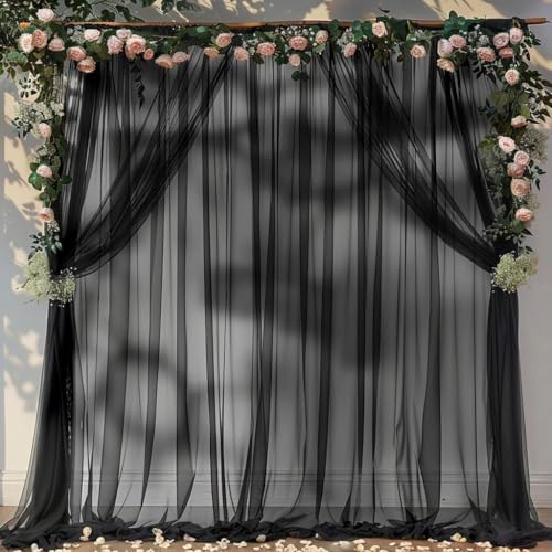 Filloxy 2pcs Backdrop Decoration Net Tulle Large Size, Nylon Made, Reusable, Soft, Wrinkled Free, 8 x 5 ft Each, Cabana Tent Party Decoration Items for Birthday, Anniversary (Black) - Image 2