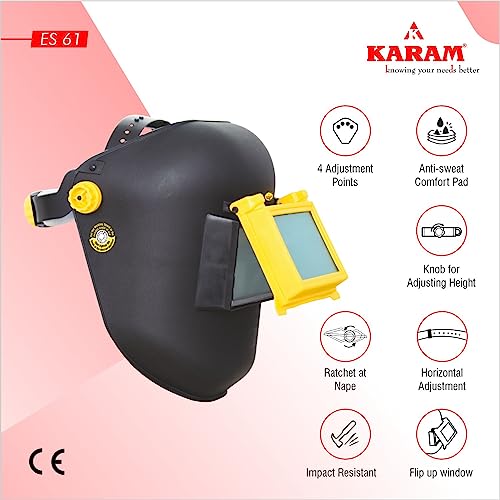 KARAM Safety Welding Helmet, Flip-Up Front Window with Headband & Anti Sweat Comfort Pad | Welding Helmet for Arc Welding | ES61 - Image 5
