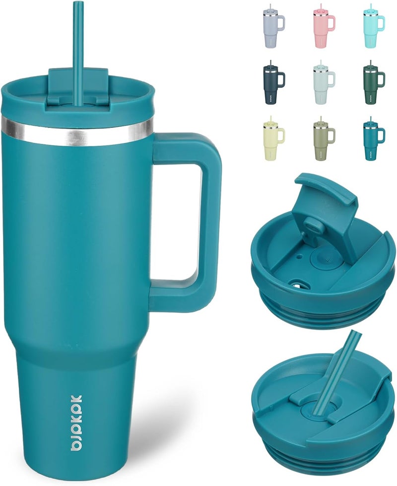 BJPKPK Insulated Tumblers With Handle And Straw 40 oz Stainless Steel Tumbler Cups With Lid,Laguna - Image 1