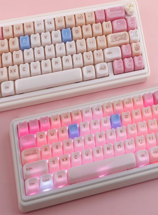 TYRIXKI Ceramic Jade Ragdoll Cat Keycaps, 148 Keys Translucent Pink Jelly Cute Keycaps Mao Profile Creamy Custom Keycap for Cherry Gateron MX Swithes Mechanical Keyboards - Image 5