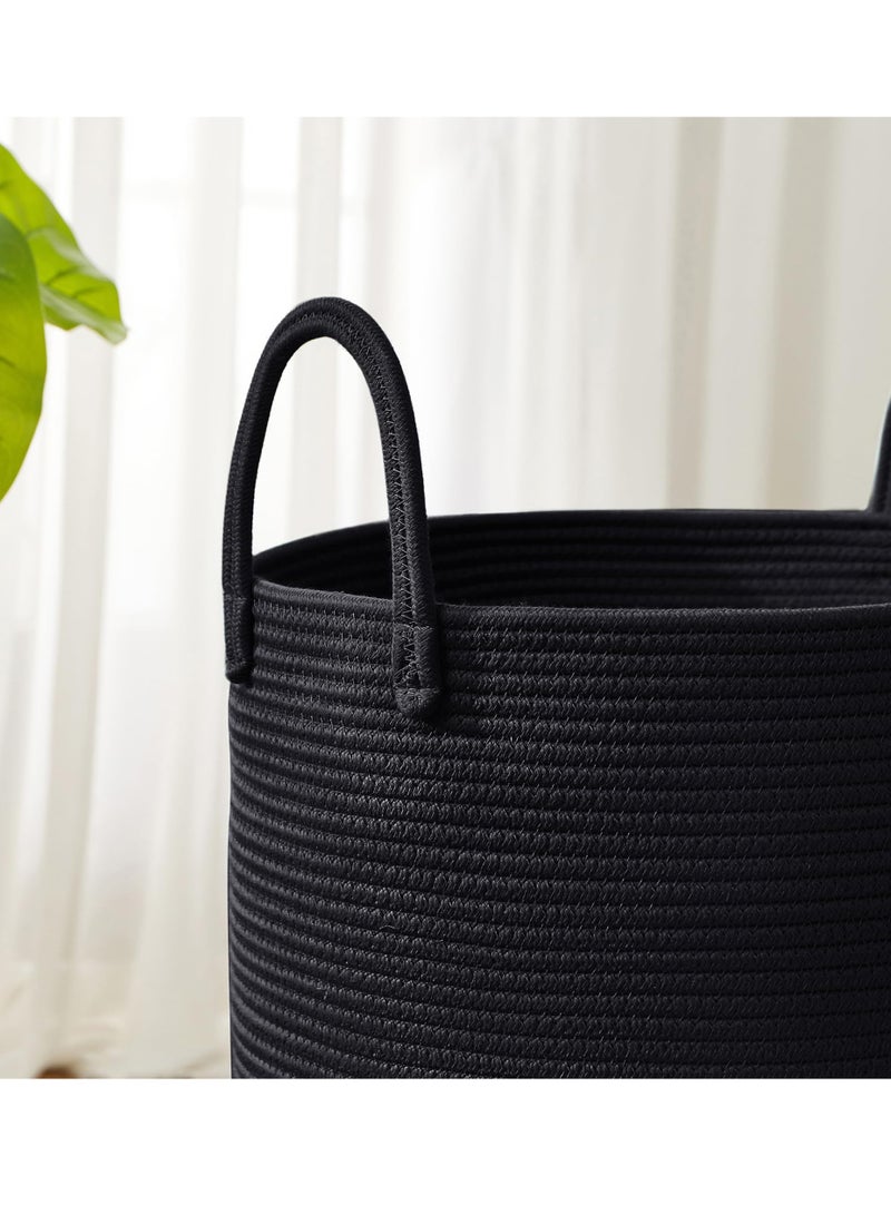 MIXDE 58L Black Woven Laundry Hamper Basket 15Dx20H inches Tall Cotton Rope Storage Basket for Blanket Large Clothes Hamper for Bedroom Baby Nursery Kids Laundry Basket Organizer - Image 3
